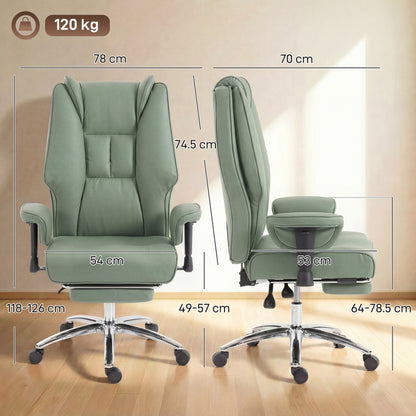 Reclining Executive Office Chair | 155° Recline | Retractable Footrest | Pocket Spring Seat | Pet-Friendly Faux Leather | Green | 120kg