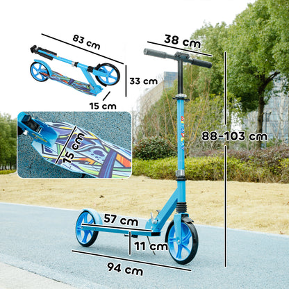 Foldable Kids Scooter with Adjustable Handlebar, 200mm Big Wheel, Rear Fender Brake, for Ages 6-12 Years, Blue / Green
