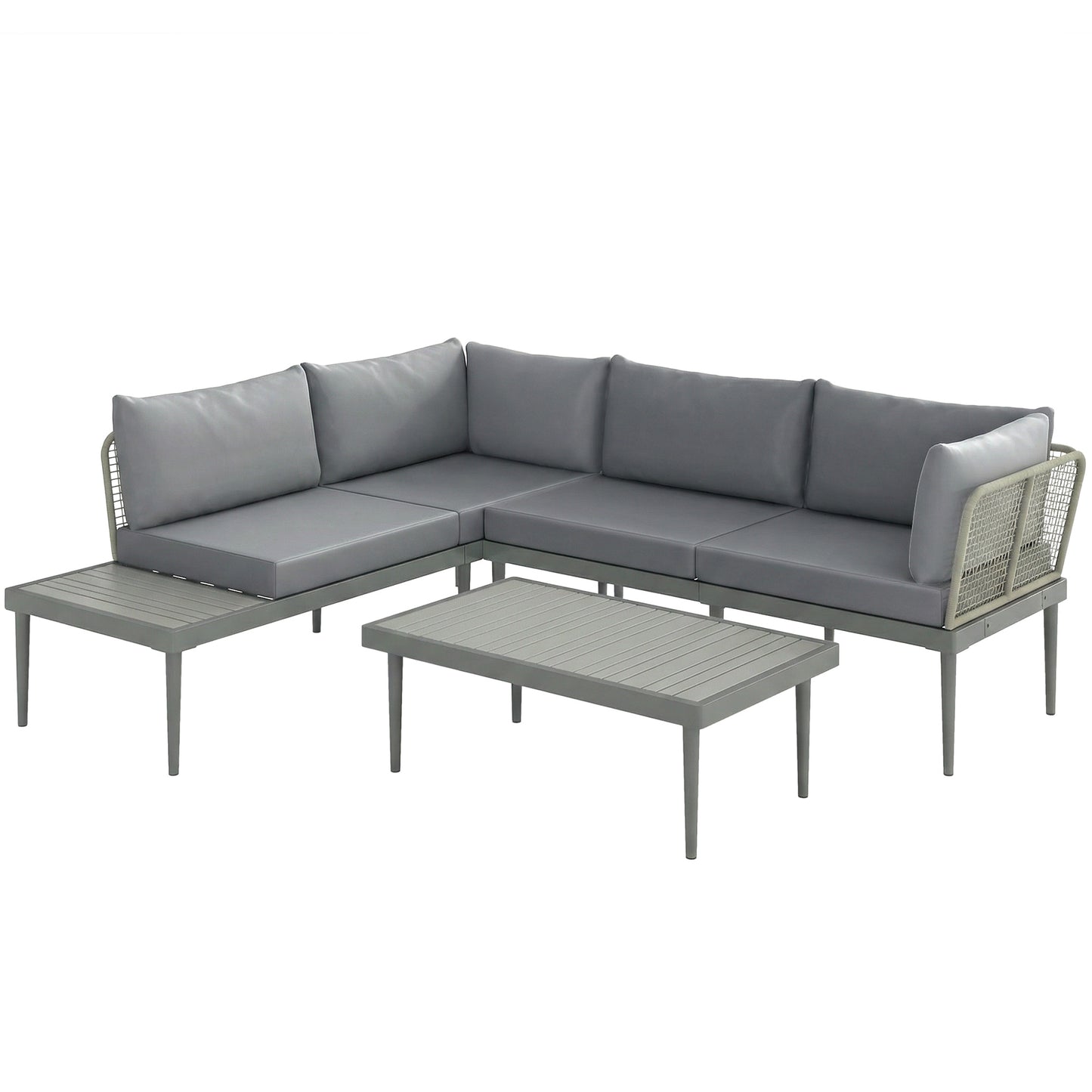 3-Piece Rattan Garden Sofa Set | 2 Loveseats | Acacia Wood End Table & Coffee Table | 10cm Seat & 20cm Back Cushions | Washable Covers | 320kg Capacity | PE Rattan & Steel | Grey