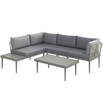 3-Piece Rattan Garden Sofa Set | 2 Loveseats | Acacia Wood End Table & Coffee Table | 10cm Seat & 20cm Back Cushions | Washable Covers | 320kg Capacity | PE Rattan & Steel | Grey