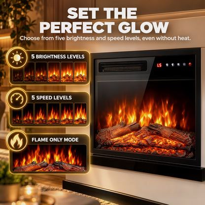 80cm Freestanding Electric Fireplace Suite | 900/1800W, Log Effect, 5 Brightness & Speed Settings | Remote, 8-Hour Timer & White Surround