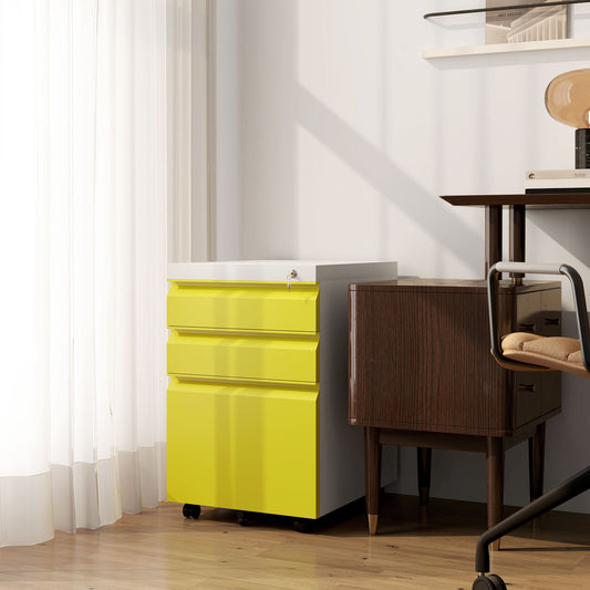 Vinsetto 3 Drawer Filling Cabinet, Mobile Metal File Cabinet with Anti-tilt Design for Letter, A4, Legal Size