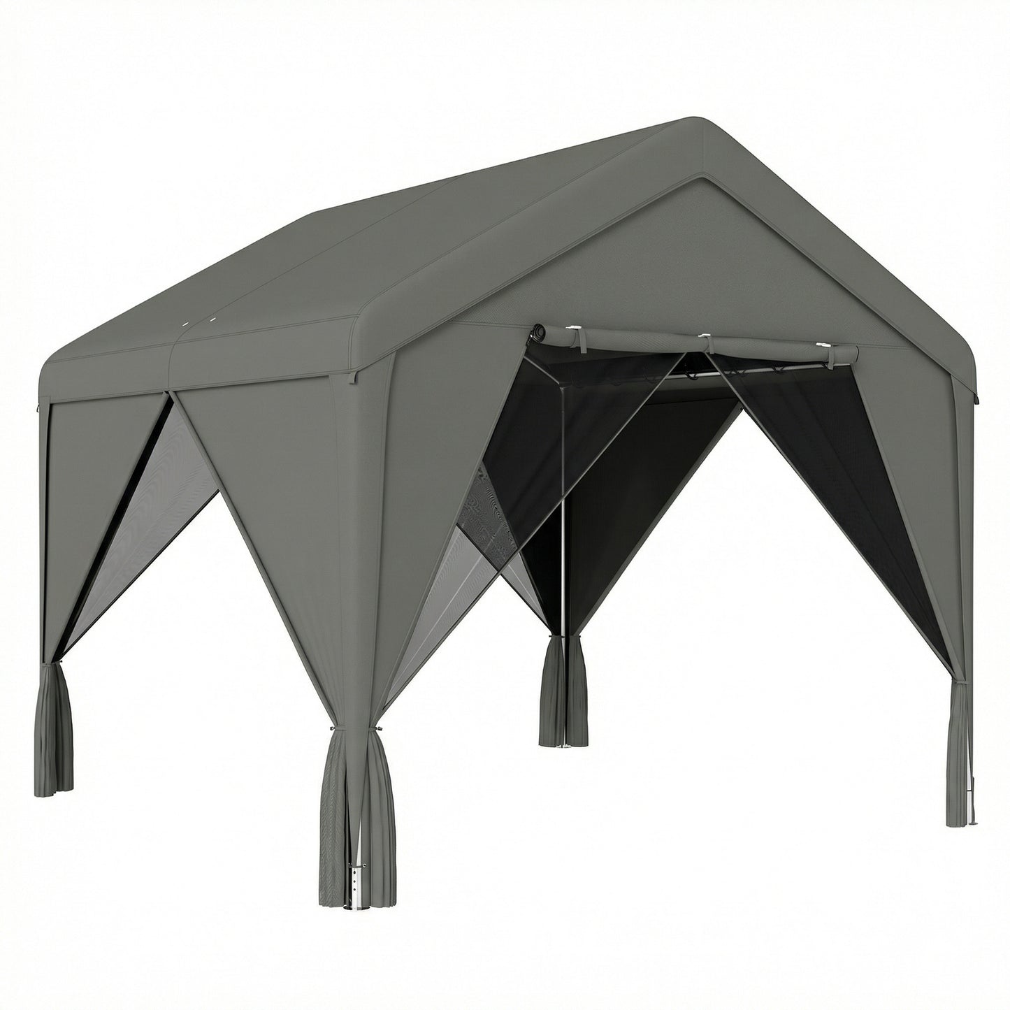 3x3m Garden Gazebo | Dual-Layer Sidewalls | Mesh Netting & Curtains | UV30+ PVC-Coated Apex Roof | 2 Roll-Up Doors & 2 Side Doors | Galvanised Steel Frame | Seats 6-9 | 295x300x278cm | Dark Grey