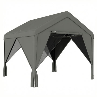 3x3m Garden Gazebo | Dual-Layer Sidewalls | Mesh Netting & Curtains | UV30+ PVC-Coated Apex Roof | 2 Roll-Up Doors & 2 Side Doors | Galvanised Steel Frame | Seats 6-9 | 295x300x278cm | Dark Grey