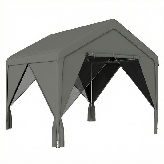 3x3m Garden Gazebo | Dual-Layer Sidewalls | Mesh Netting & Curtains | UV30+ PVC-Coated Apex Roof | 2 Roll-Up Doors & 2 Side Doors | Galvanised Steel Frame | Seats 6-9 | 295x300x278cm | Dark Grey