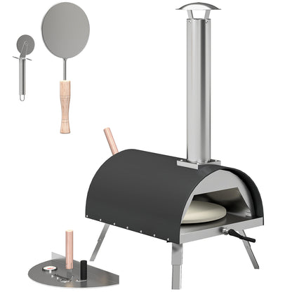 Wood-Fired Outdoor Pizza Oven | 500°C in 10 Mins | Rotating Stone | Peel Included | Foldable Legs | Black