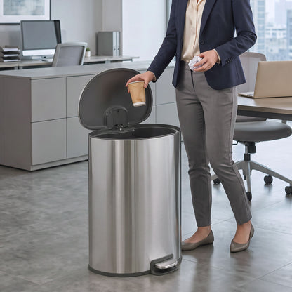 50L Kitchen Pedal Bin | Brushed Stainless Steel Silver Tone | Soft-Close & Stay-Open Lid | Removable Bucket, Bag Retainer & Deodoriser Compartment