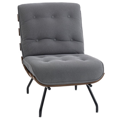 Accent Chair & Reading Chair | 15cm Pocket Spring Cushions | Button-Tufted | Linen-Look Fabric | Removable Cushions | 120kg | Dark Grey