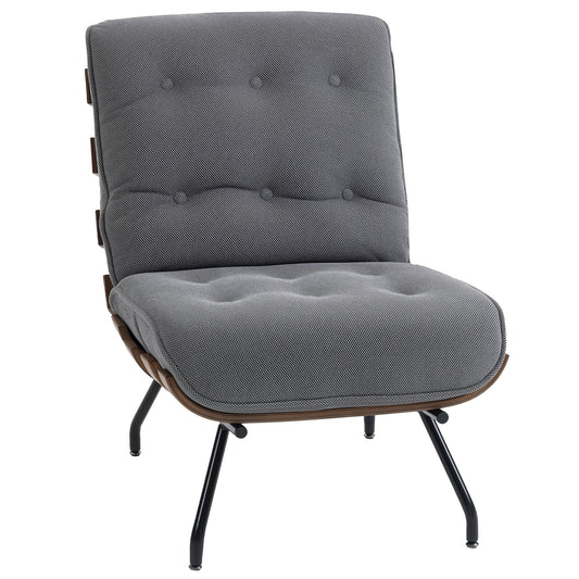 Accent Chair & Reading Chair | 15cm Pocket Spring Cushions | Button-Tufted | Linen-Look Fabric | Removable Cushions | 120kg | Dark Grey