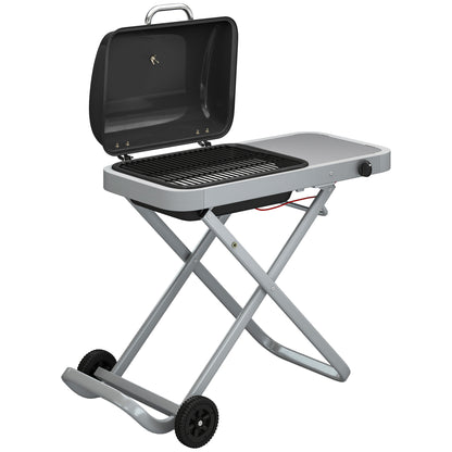 Foldable Suitcase Gas BBQ Grill | 2.5kW | 1800cm² | Wheeled | Side Table | Thermometer | Grease Tray | LPG/Propane | 109x55x89cm | Black