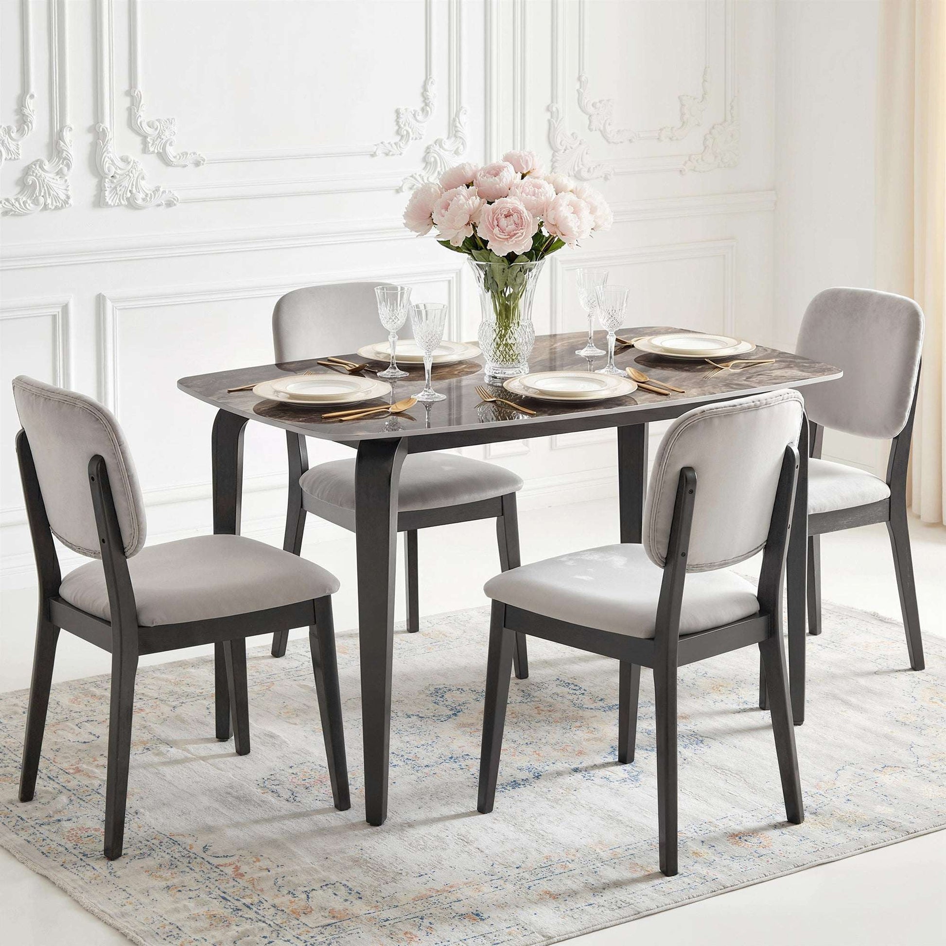 Sintered Stone Dining Table | 4 Seater | 130x70x75cm | Heat & Scratch Resistant | Stain-Resistant | Metal Legs | Adjustable Feet | Brown