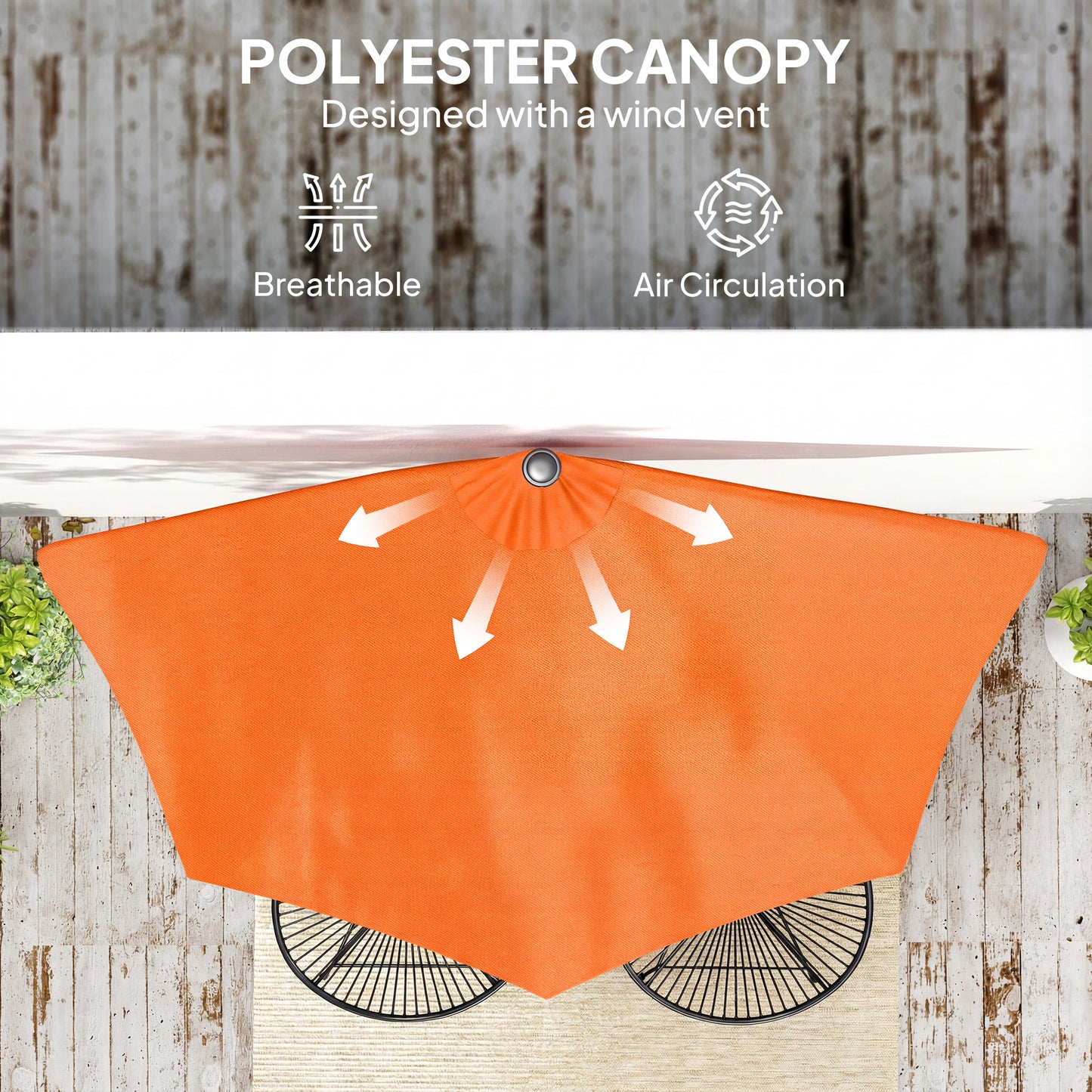 Half Round Wall Parasol Umbrella | UV & Splash Resistant Polyester | Powder-Coated Metal Frame | Crank Handle | Ideal for Balcony Patio & Small Gardens | 269x138x236cm | Orange