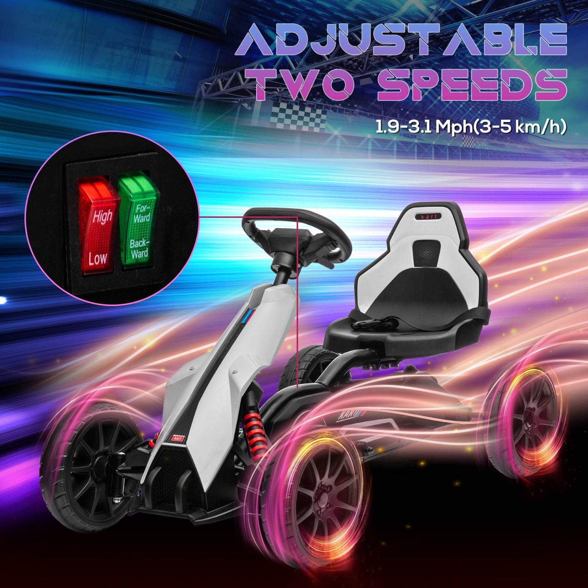 12V Electric Go Kart for Kids, Ride-On Racing Go Kart with Forward Reversing, Rechargeable Battery, 2 Speeds, for Boys Girls Aged 3-8 Years Old - White