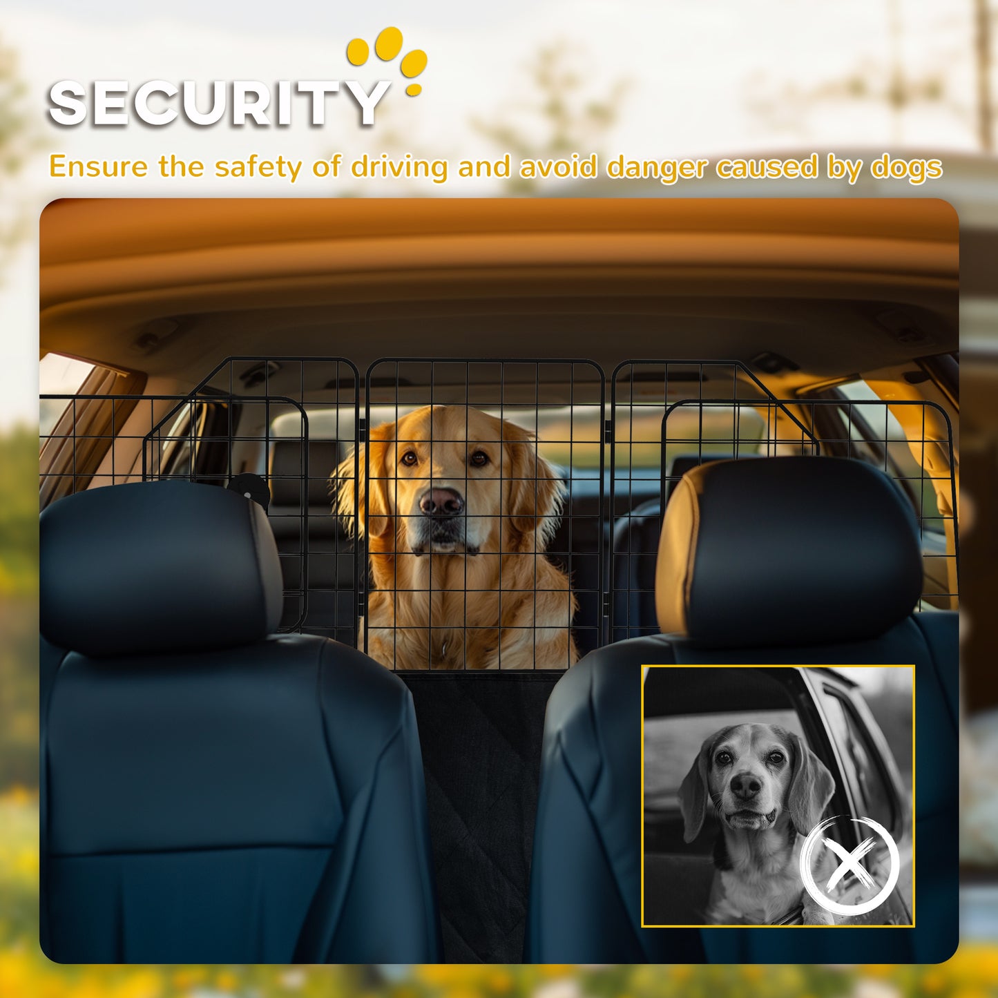 PawHut Dog Guard Barrier for Cars with Adjustable Width 93-150cm