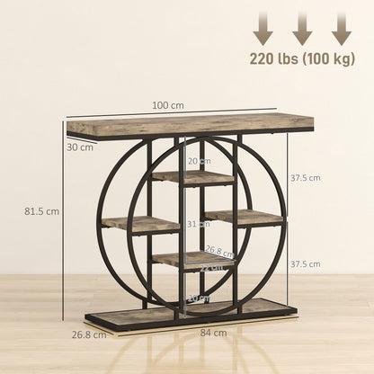 Industrial Console Table with Storage Shelves - Rustic Brown