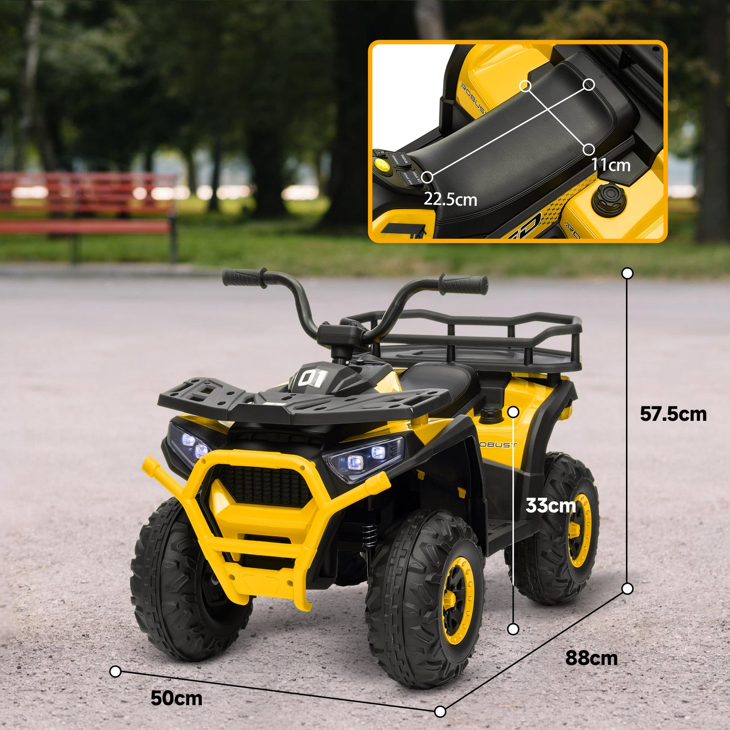 12V Kids Electric Ride on ATV, Battery Powered Quad Bike w/ Spring Suspension, Forward Backward, Storage Basket - Yellow
