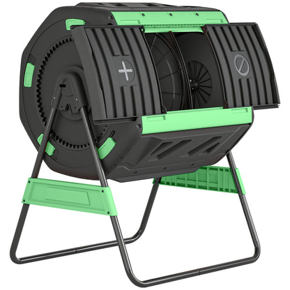 200L Dual Chamber Tumbling Compost Bin | 360° Rotation | 8 Adjustable Vents | BPA Free | Elevated Base | Green