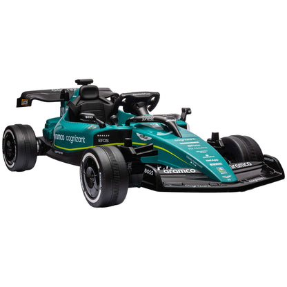 AIYAPLAY 12V Official Licensed Aston Martin Electric Go Kart, Kids Ride On F1 Racing with Shock-Absorbing Wheels, Bluetooth, Music Horn, Green