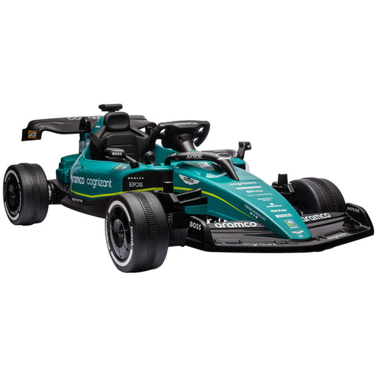 AIYAPLAY 12V Official Licensed Aston Martin Electric Go Kart, Kids Ride On F1 Racing with Shock-Absorbing Wheels, Bluetooth, Music Horn, Green