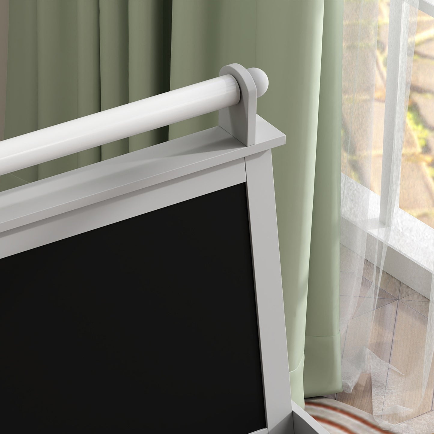 AIYAPLAY 3 in 1 Kids Easel Double-Sided Magnetic Whiteboard and Chalkboard With Paper Roll, Storage Baskets - Grey