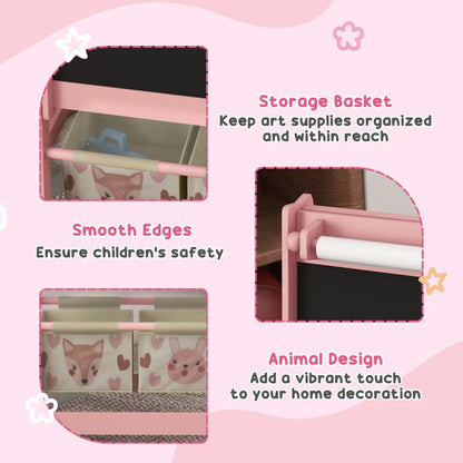 Kids Table and Chair Set And Kids Easel With Paper Roll, Storage Baskets, Kids Activity Furniture Set