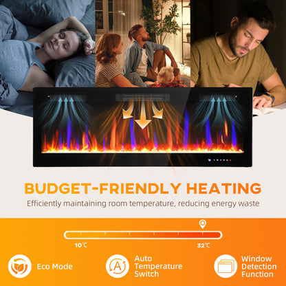 50" Ultra-Slim Electric Fireplace, Wall Mounted and Recessed, 900W/1800W
