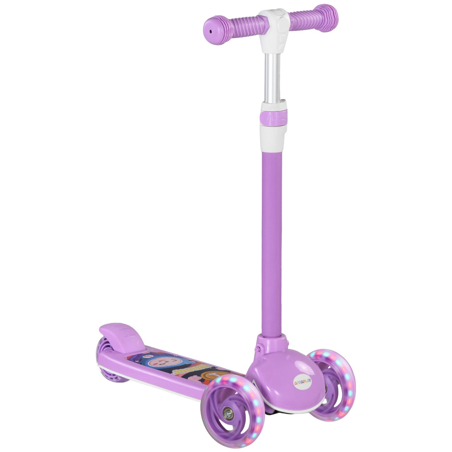 AIYAPLAY Kids 3 Wheel Scooter for 2-6 Years Old w/ Adjustable Height, LED Light, TPE Handlebar