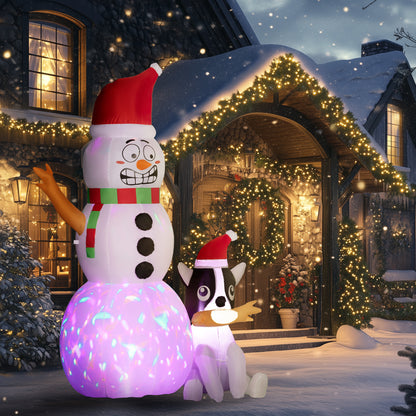 Outsunny 6.2FT Christmas Inflatable Snowman with Dog, Blow Up Outdoor LED Display for Garden Party