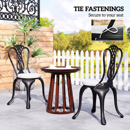 Set of 4 Round Bistro Chair Cushions | 41x41x5cm | 28D Sponge | Fire Retardant BS5852 | Water Resistant UPF30+ | Zip Off Washable Cover | Ties | Reversible | White