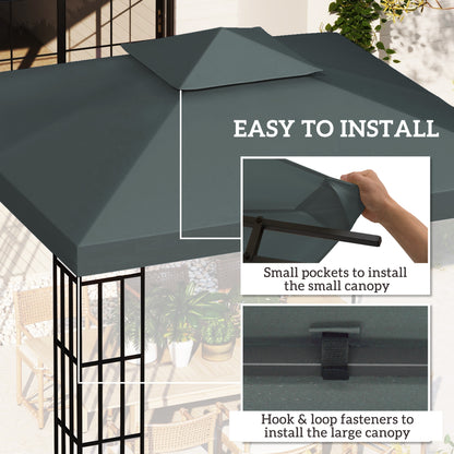 3x3m 2-Tier Gazebo Replacement Canopy Roof | 180g PA-Coated Polyester | UV & Rain Protection | 8 Grommet Drainage Holes | Hook & Loop Fasteners | Fits Outsunny 01-0153 Series Only | 300x300cm | Charcoal Grey