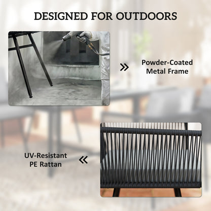 5-Piece Rattan Garden Dining Set | PS Wood-Plastic Table 110x110cm | 4 PE Rattan Armchairs | Thick Cushions | Zip Covers | Powder-Coated Metal Frame | Adjustable Feet | 120kg Chair Capacity | Light Grey