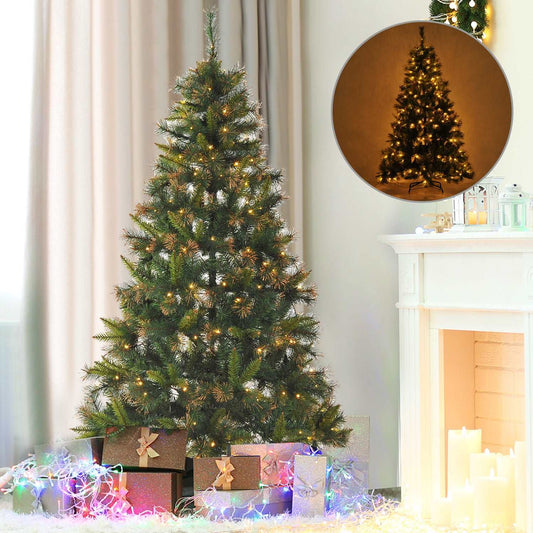 1.5m Pre Lit Christmas Artificial Tree, Metal Stand-Green