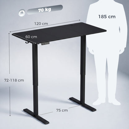 Electric Sit-Stand Desk | Black or White | 120x60cm | Height 72–118cm | LED Panel | 3 Memory Presets | Anti-Collision | Child Lock | 2 Cable Holes | 70kg | 20,000-Cycle Motor