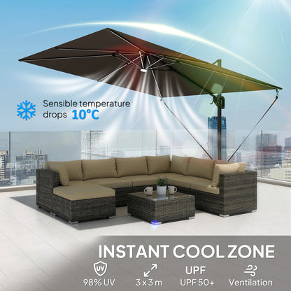 3 x 3m Cantilever Garden Parasol | Solar LED Lights | UPF50+ | 360° Rotation | Dark Grey