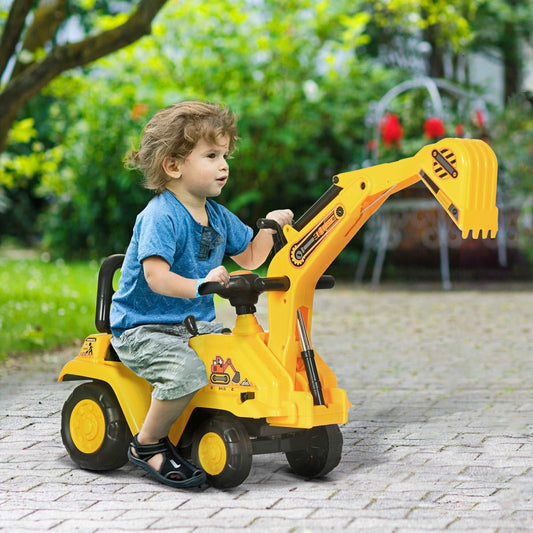 2 in 1 Toddler / Kids Ride On Tractor Pull Cart with Bucket, Under Seat Storage, Horn, High Backrest, for 1.5-4 Years Old, Yellow