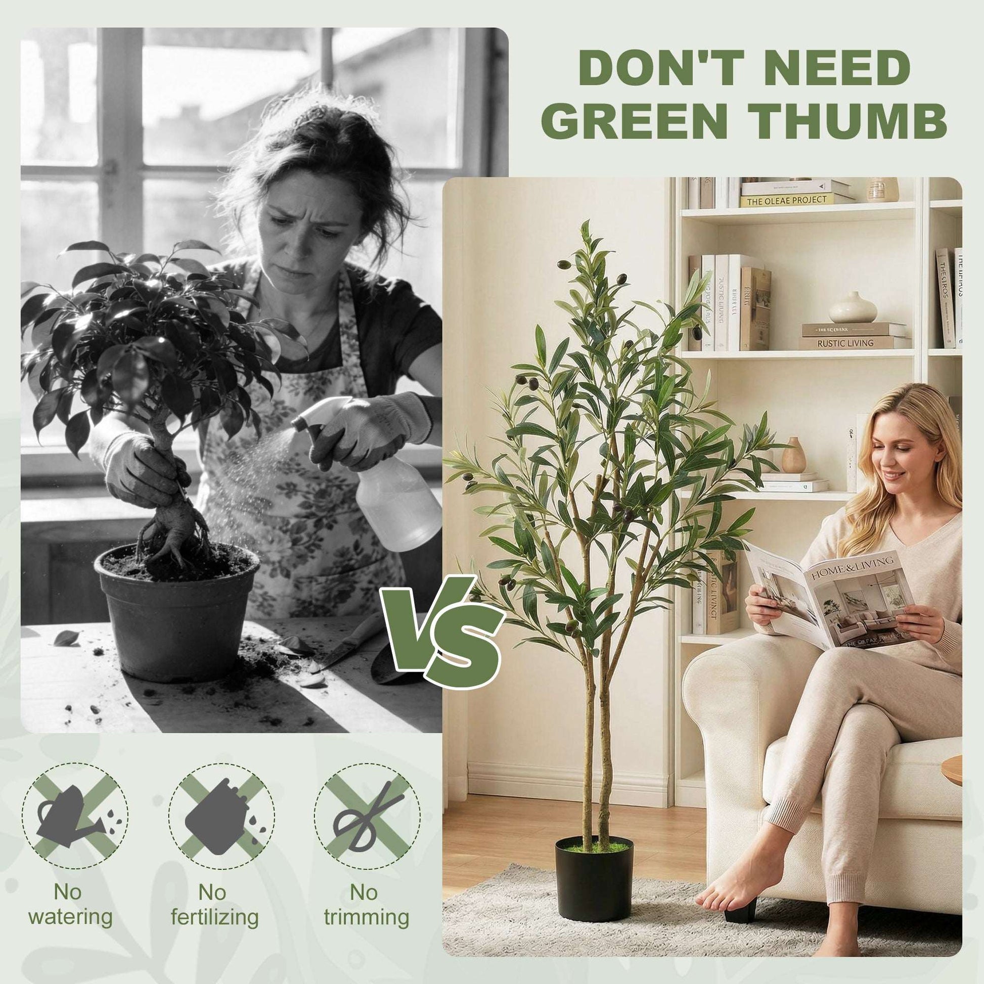 Artificial Olive Tree | 120cm | 303 Silk Leaves | Shapeable Branches | Cement Pot | No Maintenance | Green