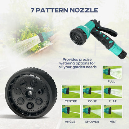 Outsunny Retractable Hose Reel Wall Mounted, 30+2m Garden Hose Pipe Reel with Lock, Auto Rewind, 7 in 1 Spray Nozzle, Includes Wall Fixings, 180° Swivel, Outdoor Watering, 59 x 23 x 42 cm, Green