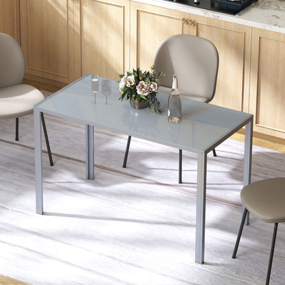 4-Seater Dining Table | 120cm | 6mm Tempered Glass Top | Powder-Coated Steel Legs | Floor Pads | 80kg | Grey