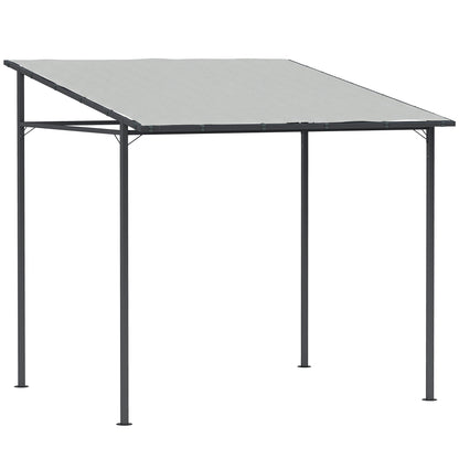 Wall Mounted Lean-To Pergola Gazebo | 2.4x2.4m | 180g PA Coating Fabric | UPF30+ | Splash-Resistant | Powder-Coated Metal Frame | Hook & Loop Fasteners | Ground Stakes | Light Grey