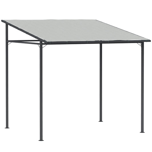 Wall Mounted Lean-To Pergola Gazebo | 2.4x2.4m | 180g PA Coating Fabric | UPF30+ | Splash-Resistant | Powder-Coated Metal Frame | Hook & Loop Fasteners | Ground Stakes | Light Grey