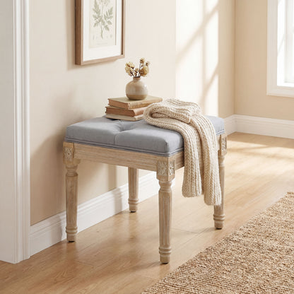 Vintage Retro Style Foot Stool, Tufted Square Footrest with Wood Legs, Light Grey