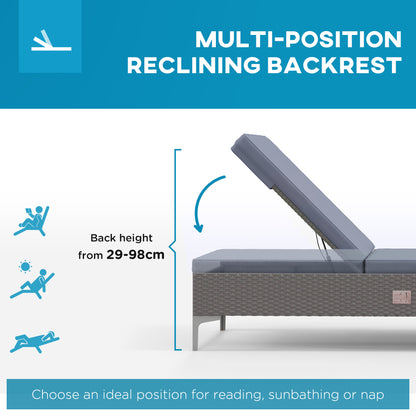 Outdoor Sun Lounger Set of 2, Multi-position Backrest Adjustable Sunbed Daybed with Removeable & Washable Cushion, for Patio, Garden, Dark Grey