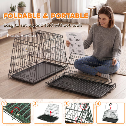 Collapsible Car Dog Crate | Slanted Boot-Fit Design | Removable Tray | Secure Latch | 76 x 48 x 53cm | Small Dogs | Black