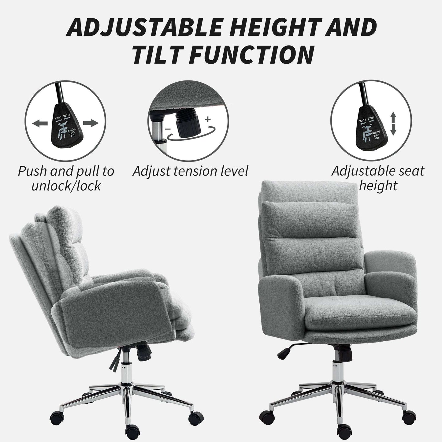 91-99cm Sherpa Fleece Office Chair - Grey