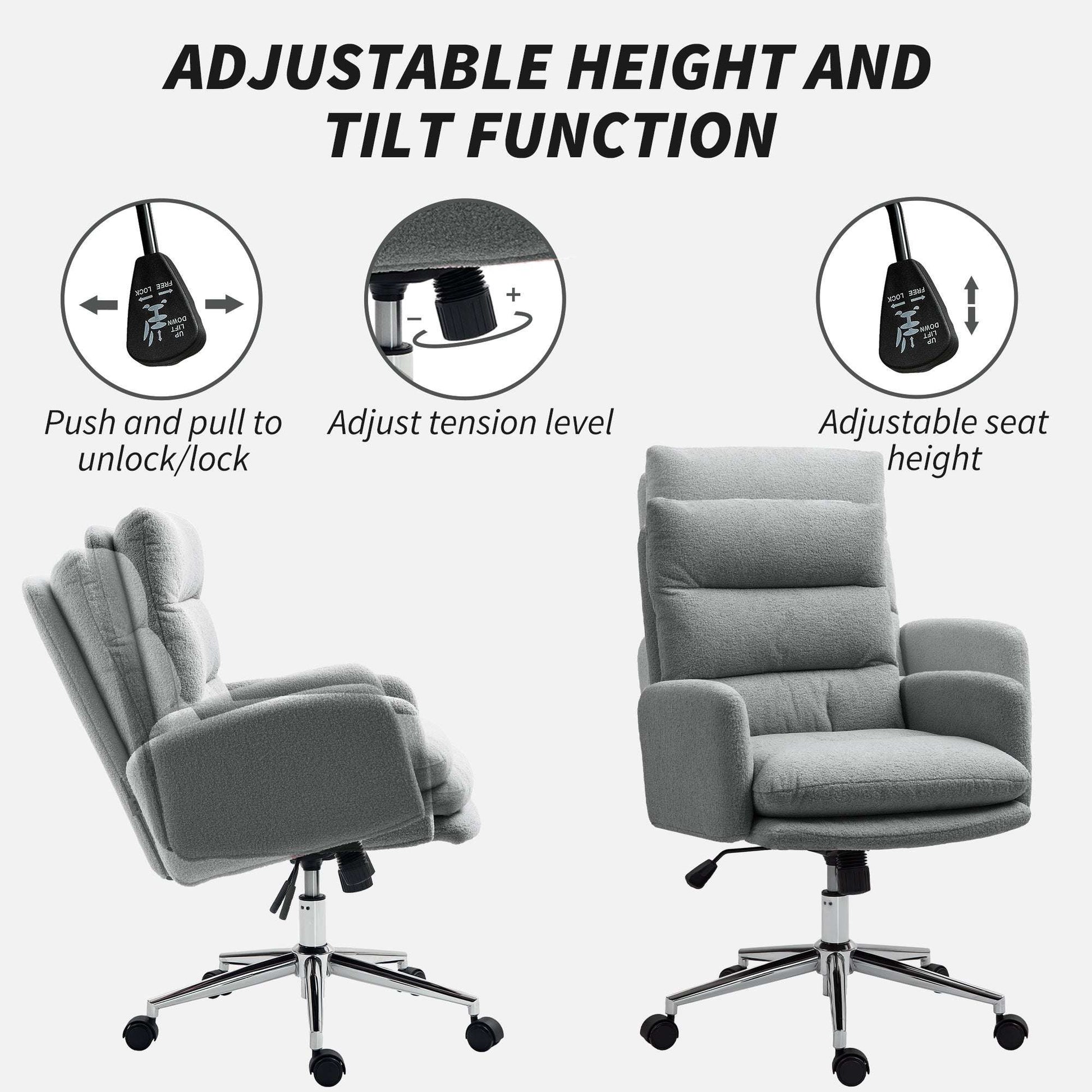 91-99cm Sherpa Fleece Office Chair - Grey