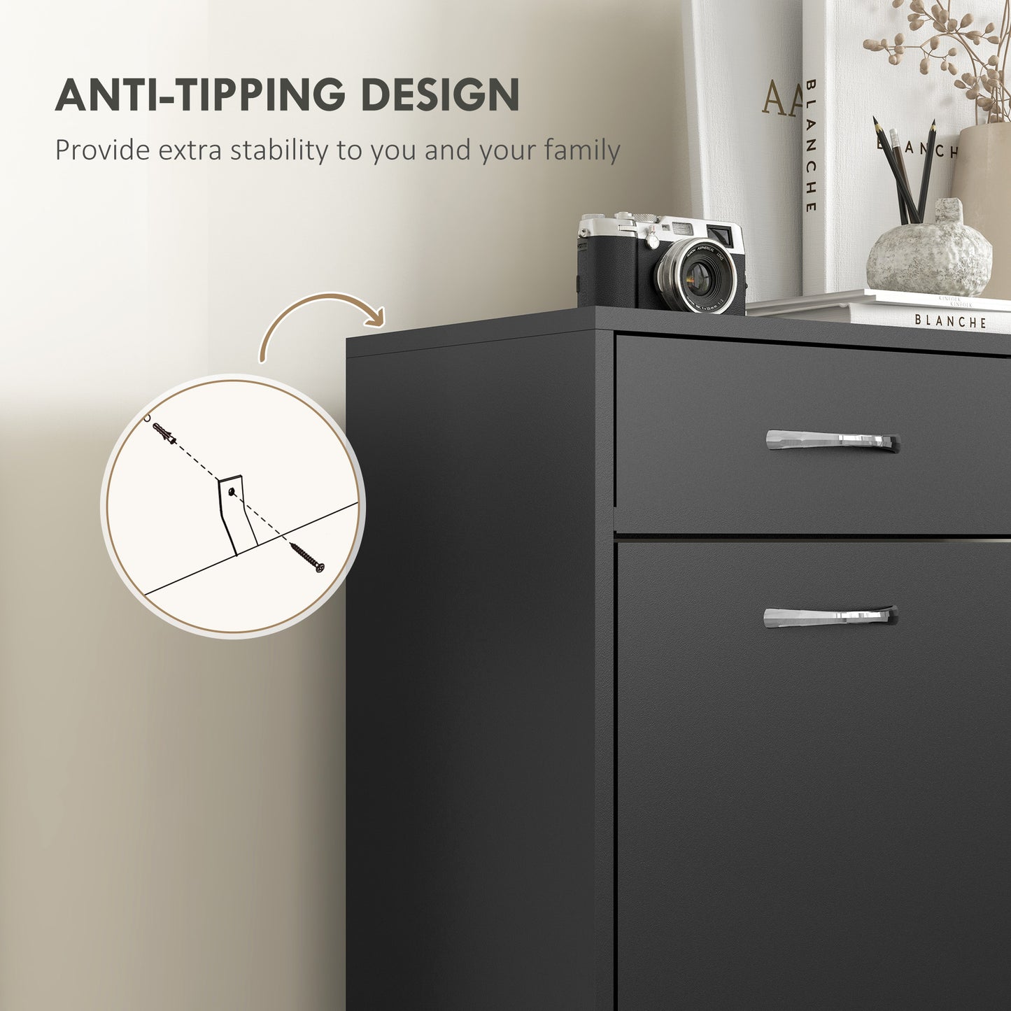 Narrow Shoe Storage with 2 Flip Drawers and Adjustable Shelves Shoe Cabinet Organiser for 12 Pairs of Shoes, Black