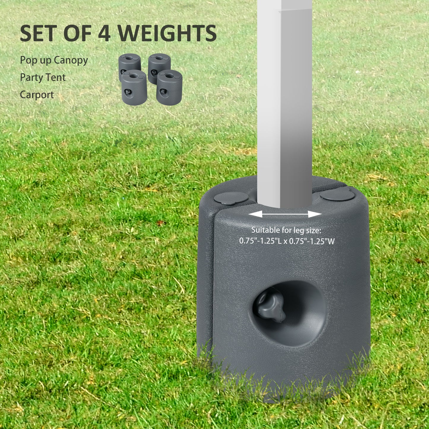 Set of 4 Gazebo Canopy Leg Weights | HDPE UV & Water-Resistant | Fill with Water (8.7kg) or Sand (12kg) Each | Screw Cap Filling Port | Fits 20-30mm Square Legs | Light Grey