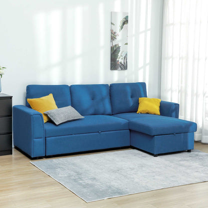 3 Seater Sofa Bed, L-Shaped Corner Pull Out Sofa with Storage, Convertible Click Clack Settee Sectional Sleeper Futon - Dark Blue
