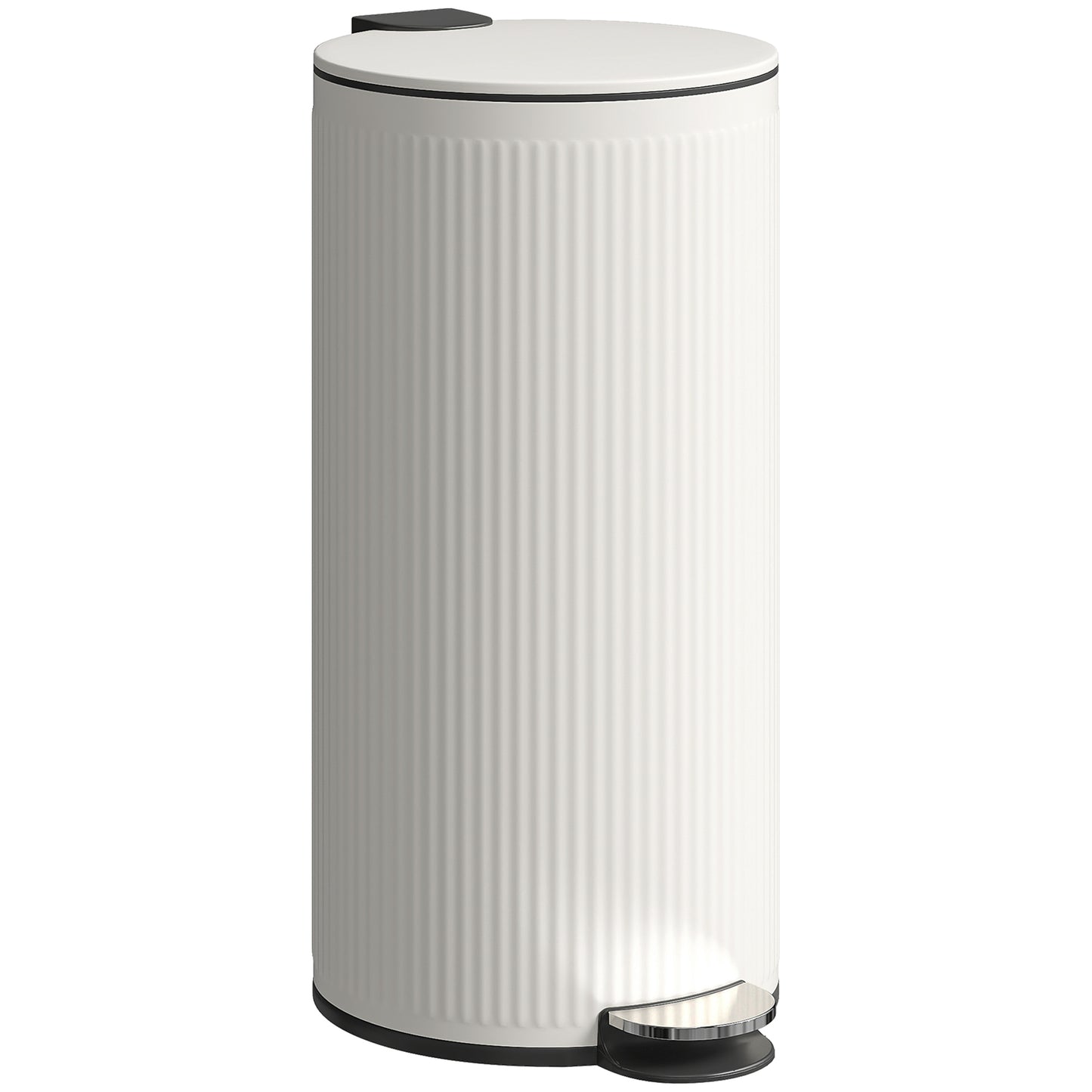 30L Kitchen Pedal Bin | Soft-Close Lid | Removable Inner Bucket | Lid Stay-Open | Fingerprint-Proof | Vertical Striped Metal & PP | Fully Assembled | 36x30x60.5cm | Cream