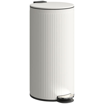 30L Kitchen Pedal Bin | Soft-Close Lid | Removable Inner Bucket | Lid Stay-Open | Fingerprint-Proof | Vertical Striped Metal & PP | Fully Assembled | 36x30x60.5cm | Cream